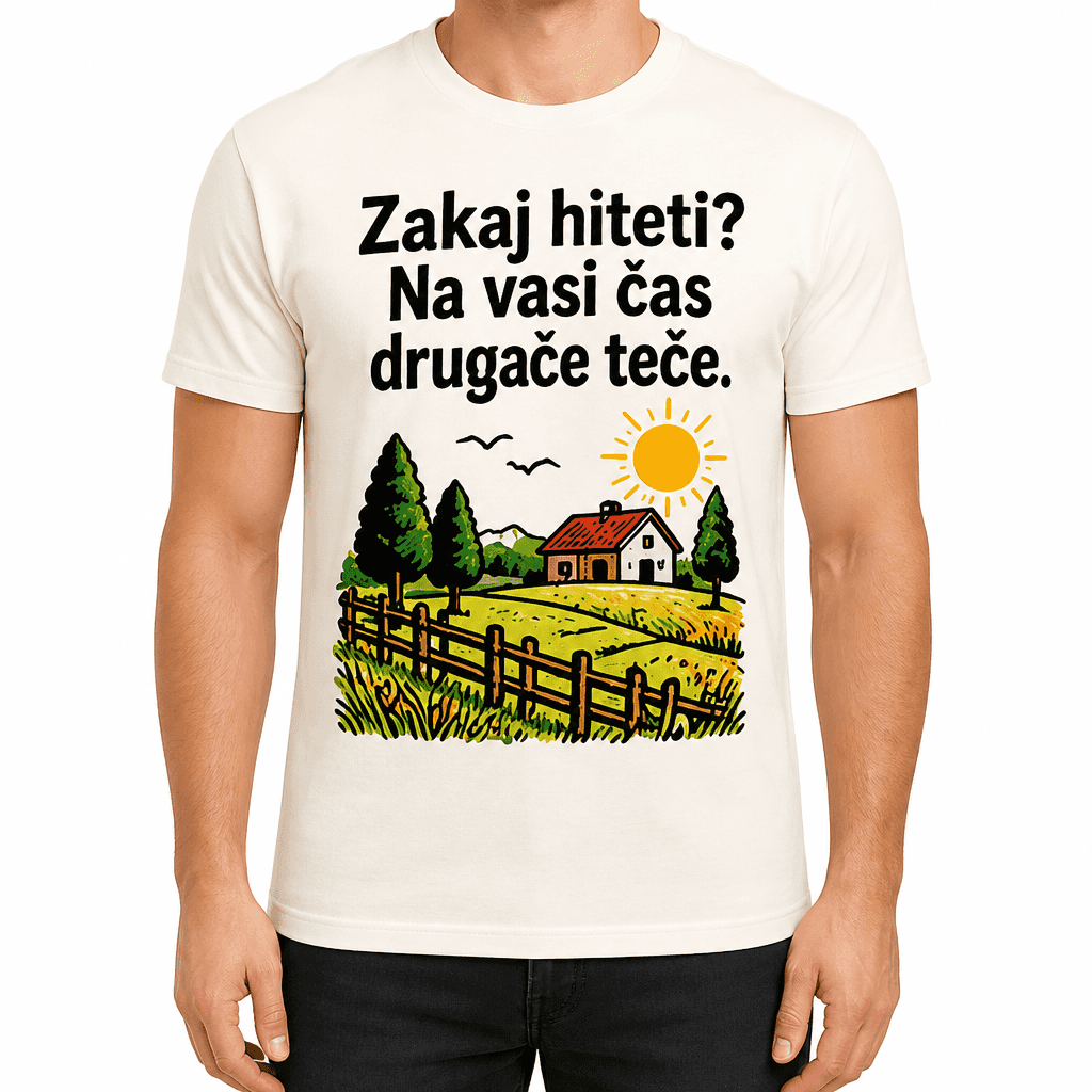 Majica za kmeta – Zakaj hiteti? Na vasi čas drugače teče.