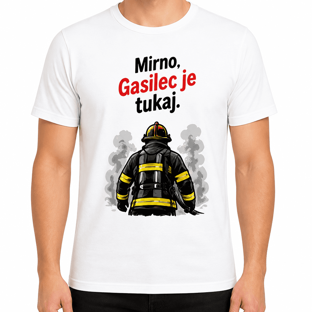 Majica za gasilca – Mirno, Gasilec je tukaj.