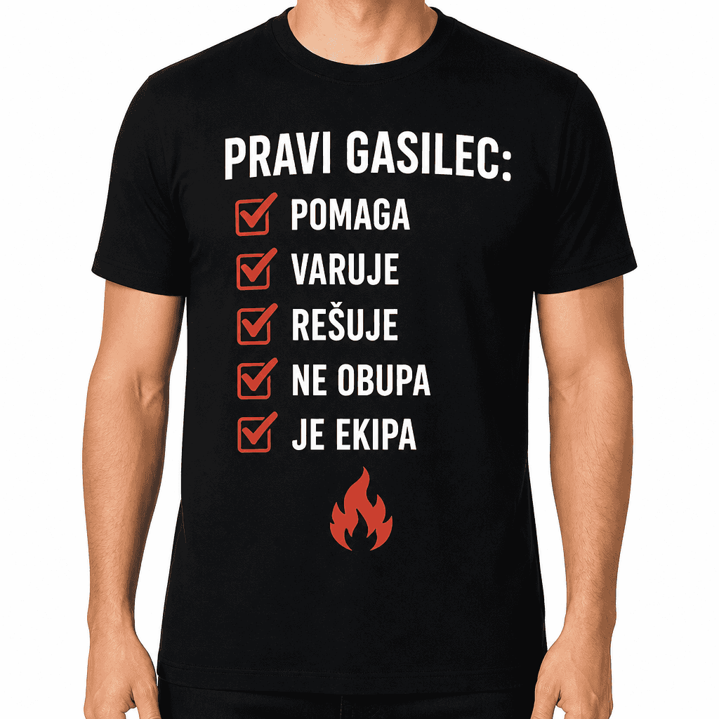 Majica za gasilca – Pravi gasilec: pomaga varuje rešuje ne obupa je ekipa