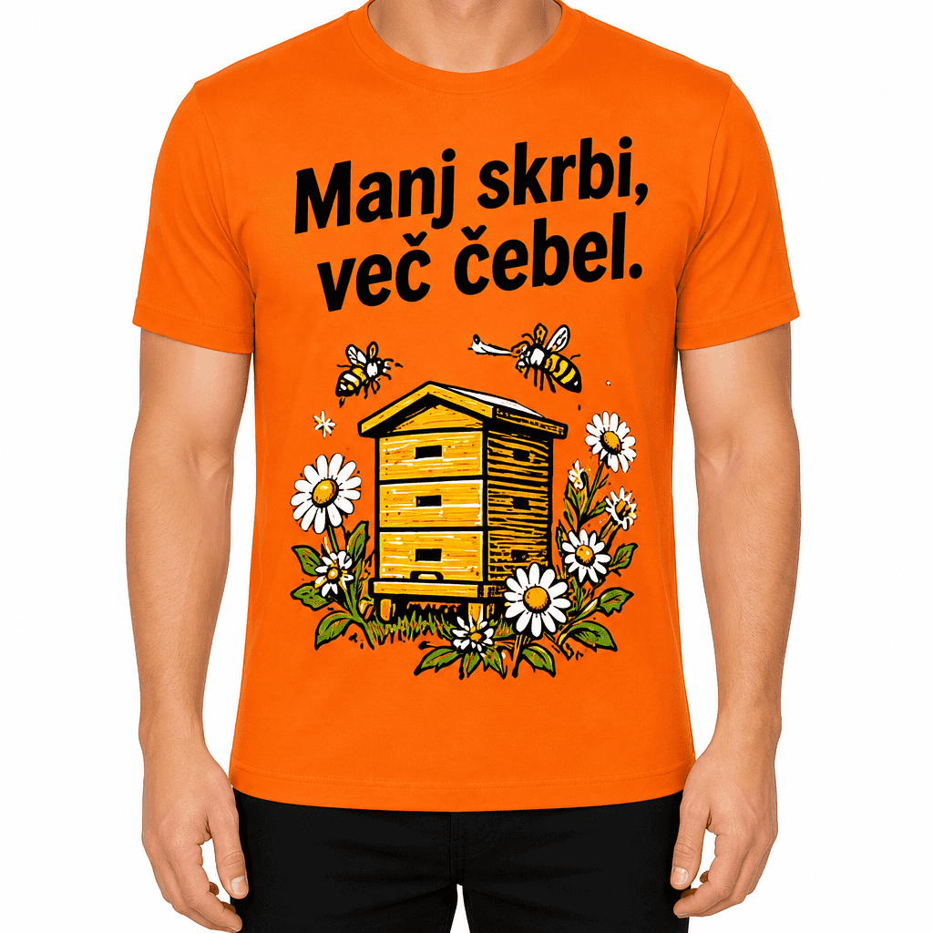 Majica za čebelarja – Manj skrbi, več čebel.
