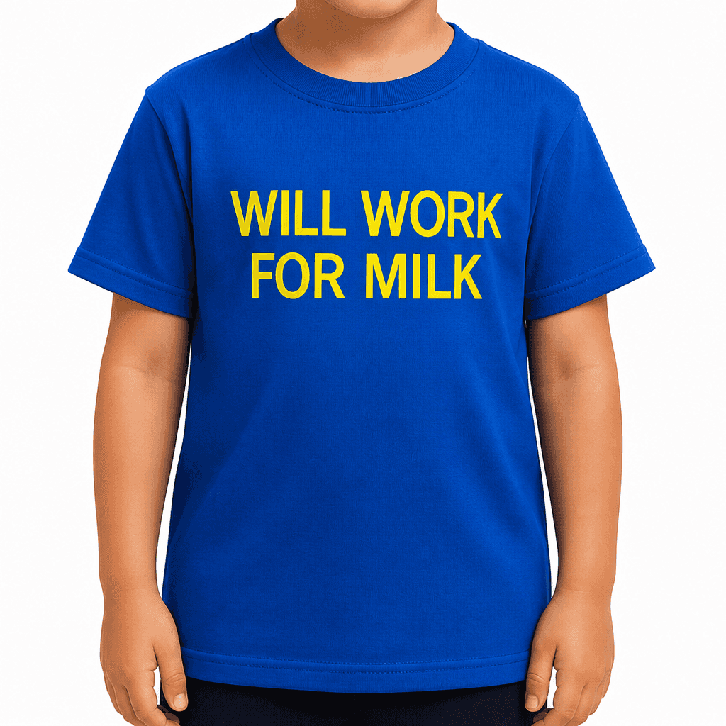Smešna otroška majica WILL WORK FOR MILK