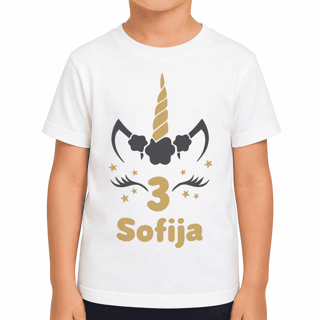 Smešna otroška majica (ime po želji) samorog (leta po želji)