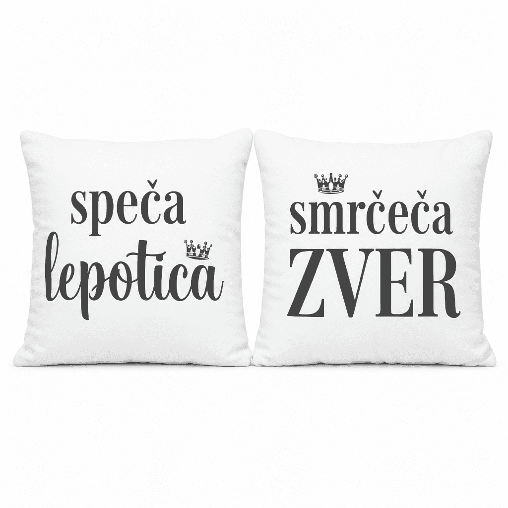 Dve zabavni blazini speča lepotica smrčeča zver