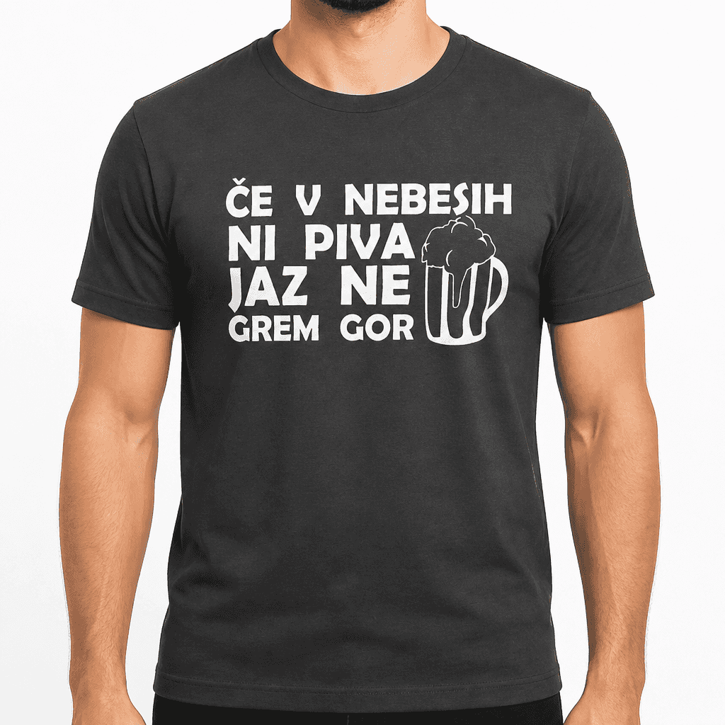 Smešna majica: ČE V NEBESIH NI PIVA JAZ NE GREM GOR