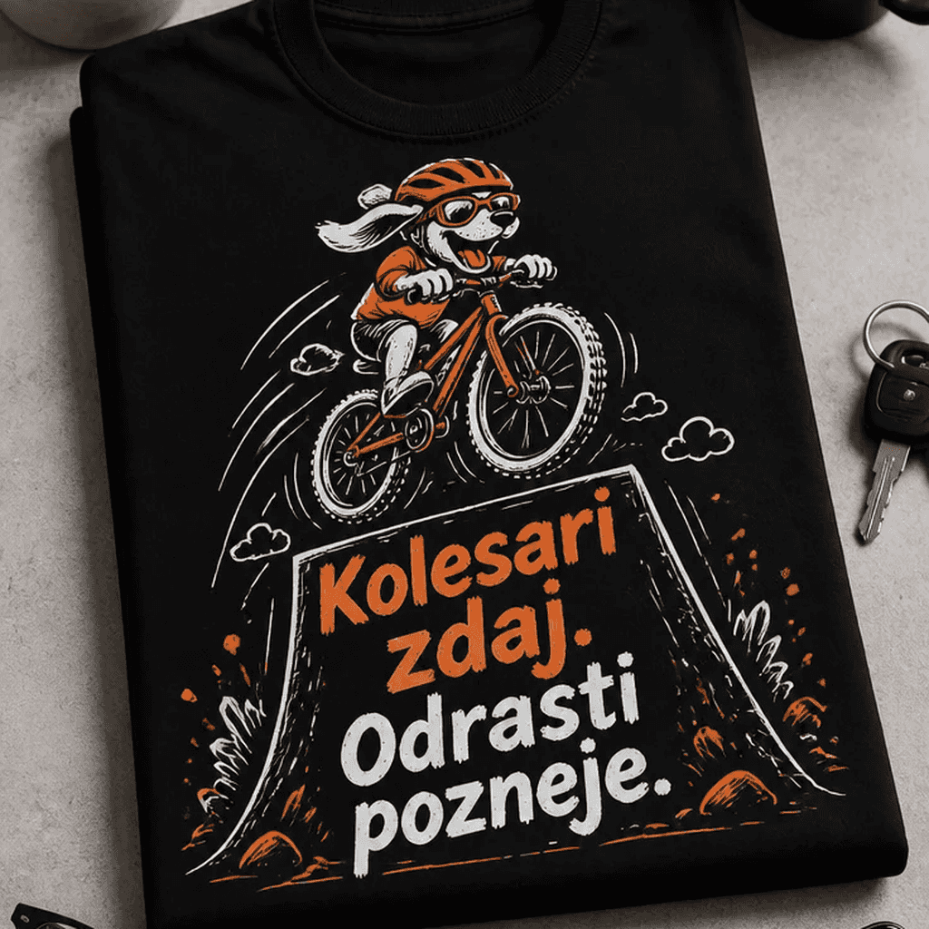 Kolesarska majica Kolesari zdaj. Odrasti pozneje.