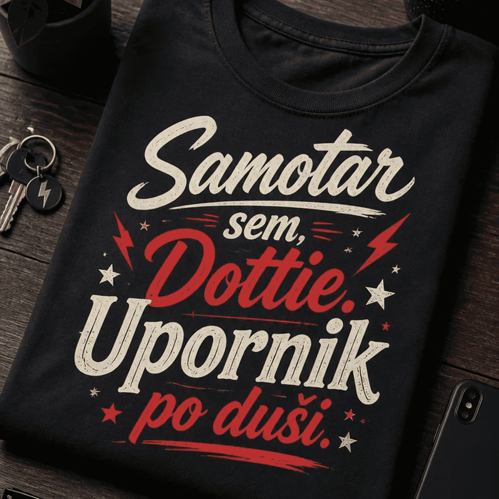 Majica s potiskom Samotar sem, Dottie. Upornik
