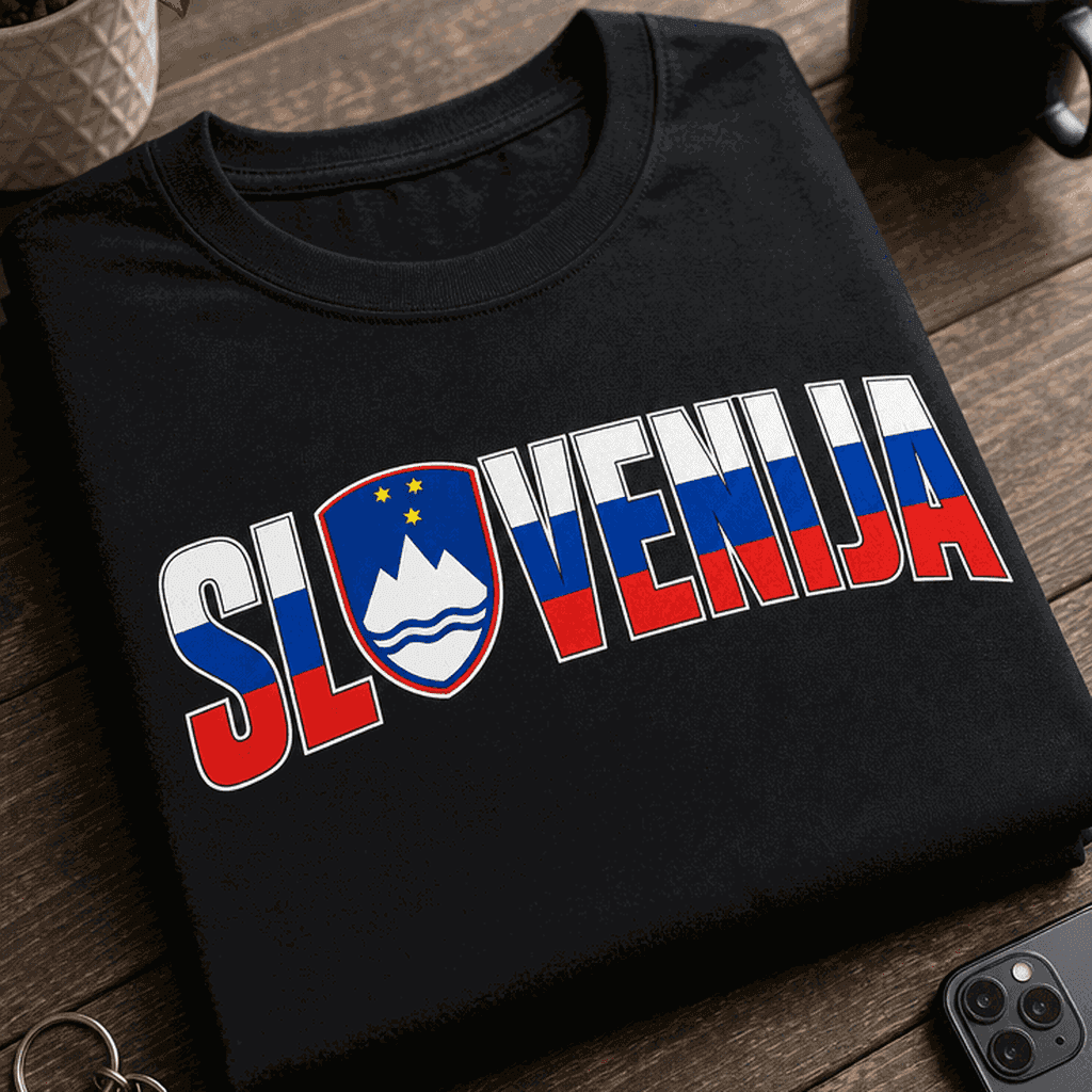 Majica za domoljube – napis SLOVENIJA z zastavo