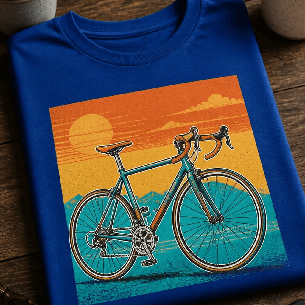 Majica za kolesarje – retro kolo v sončnem zahodu