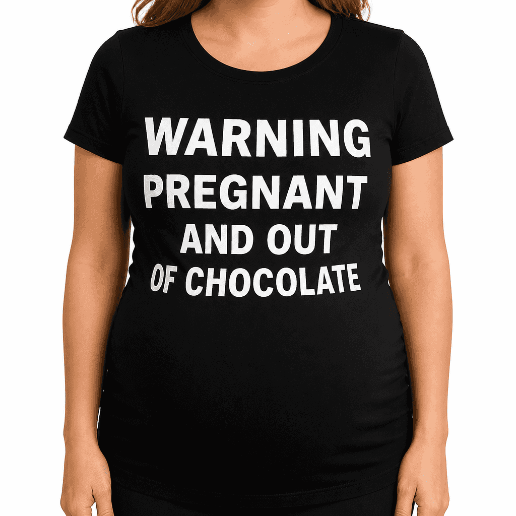 Majica za nosečnice WARNING PREGNANT AND OUT OF CHOCOLATE