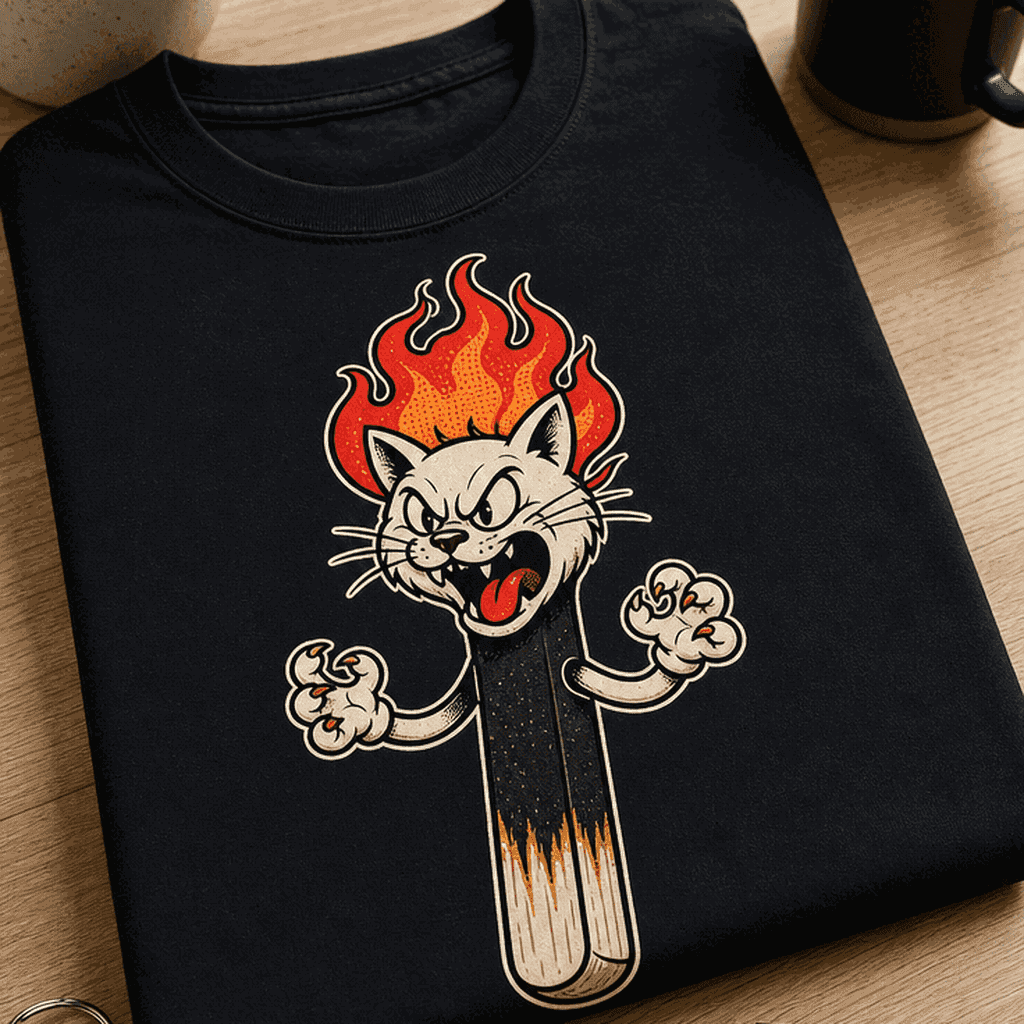 Majica retro jezna mačka z ognjeno glavo