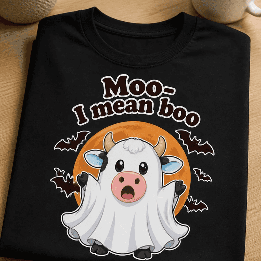 Majica za ljubitelje noči čarovnic - Moo- I mean boo