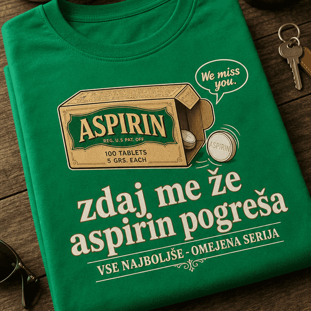 Majica za slavljenca zdaj me že aspirin pogreša