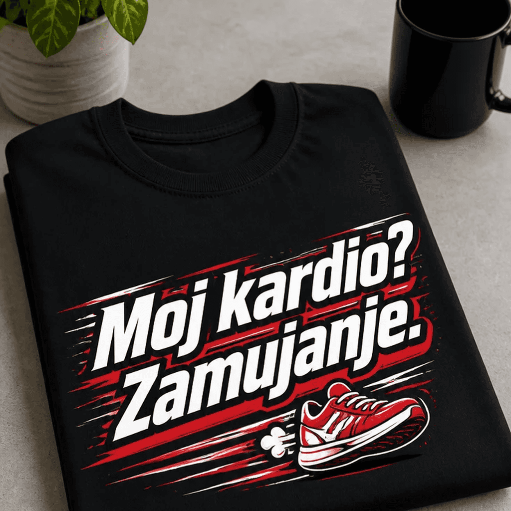 Majica z napisom Moj kardio? Zamujanje.