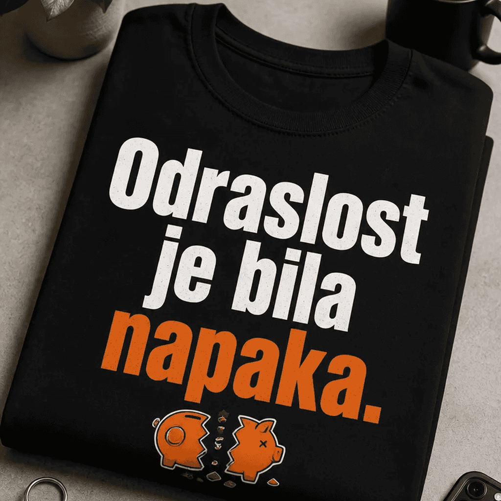 Majica z napisom Odraslost je bila napaka.