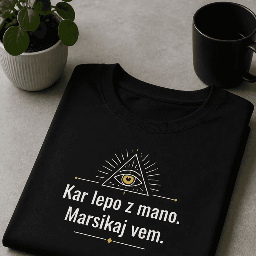 Zabavna majica z napisom Kar lepo z mano. Marsikaj vem.