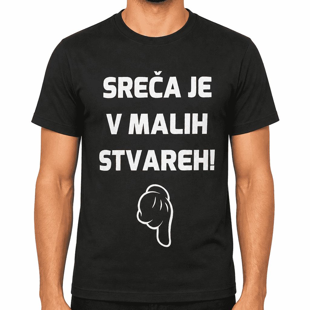Smešna majica sreča je v malih stvareh - puščica