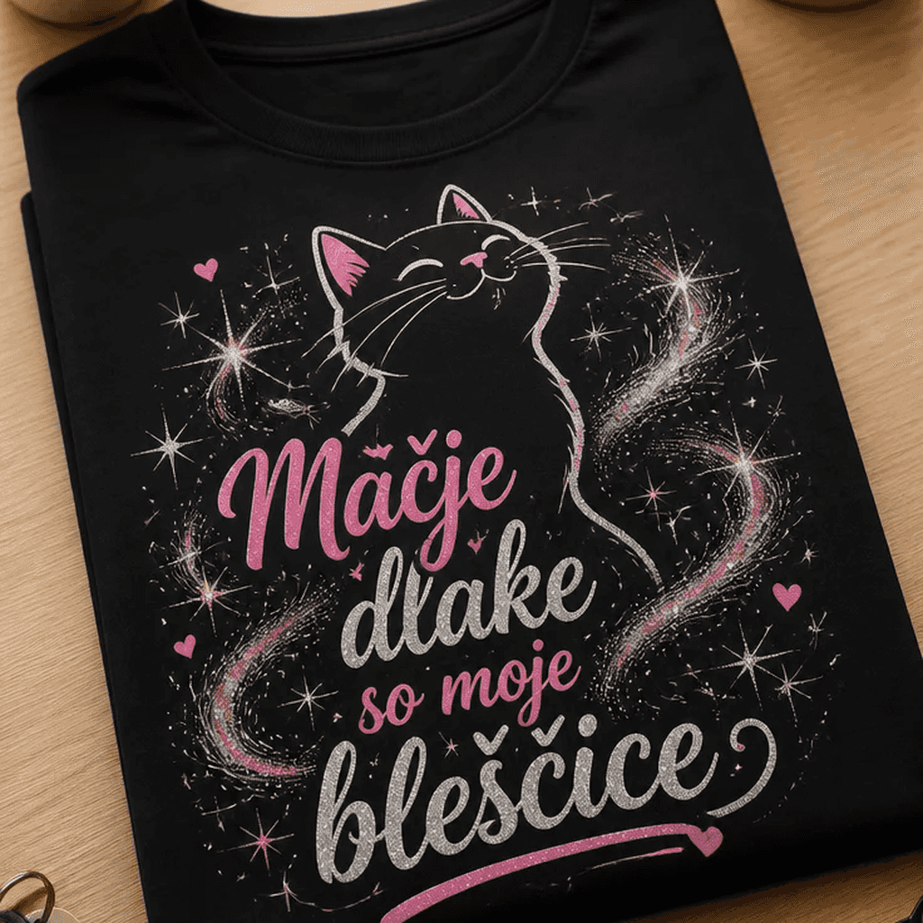 Mačja majica z napisom Mačje dlake so moje bleščice