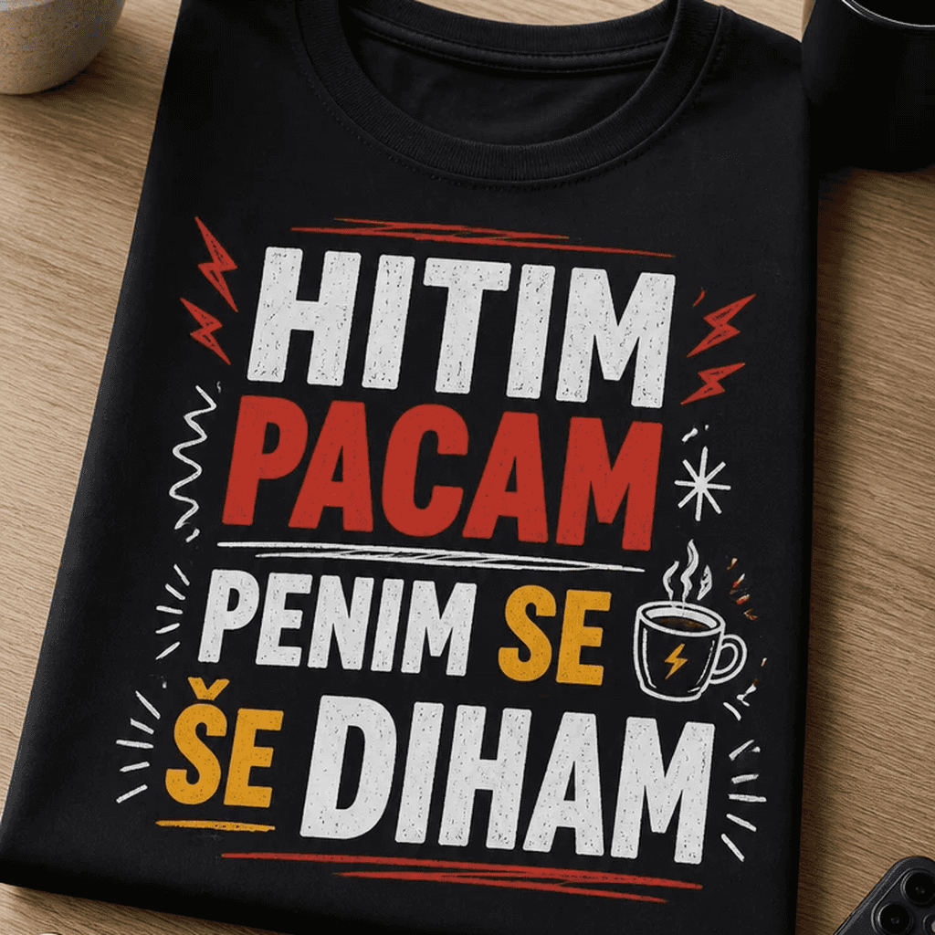 Majica s potiskom HITIM PACAM PENIM SE ŠE DIHAM