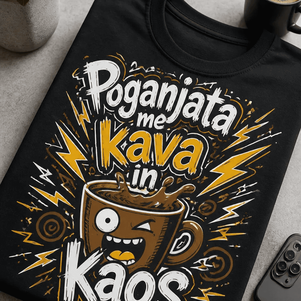 Majica s potiskom kave in kaosa – Poganjata me kava in kaos