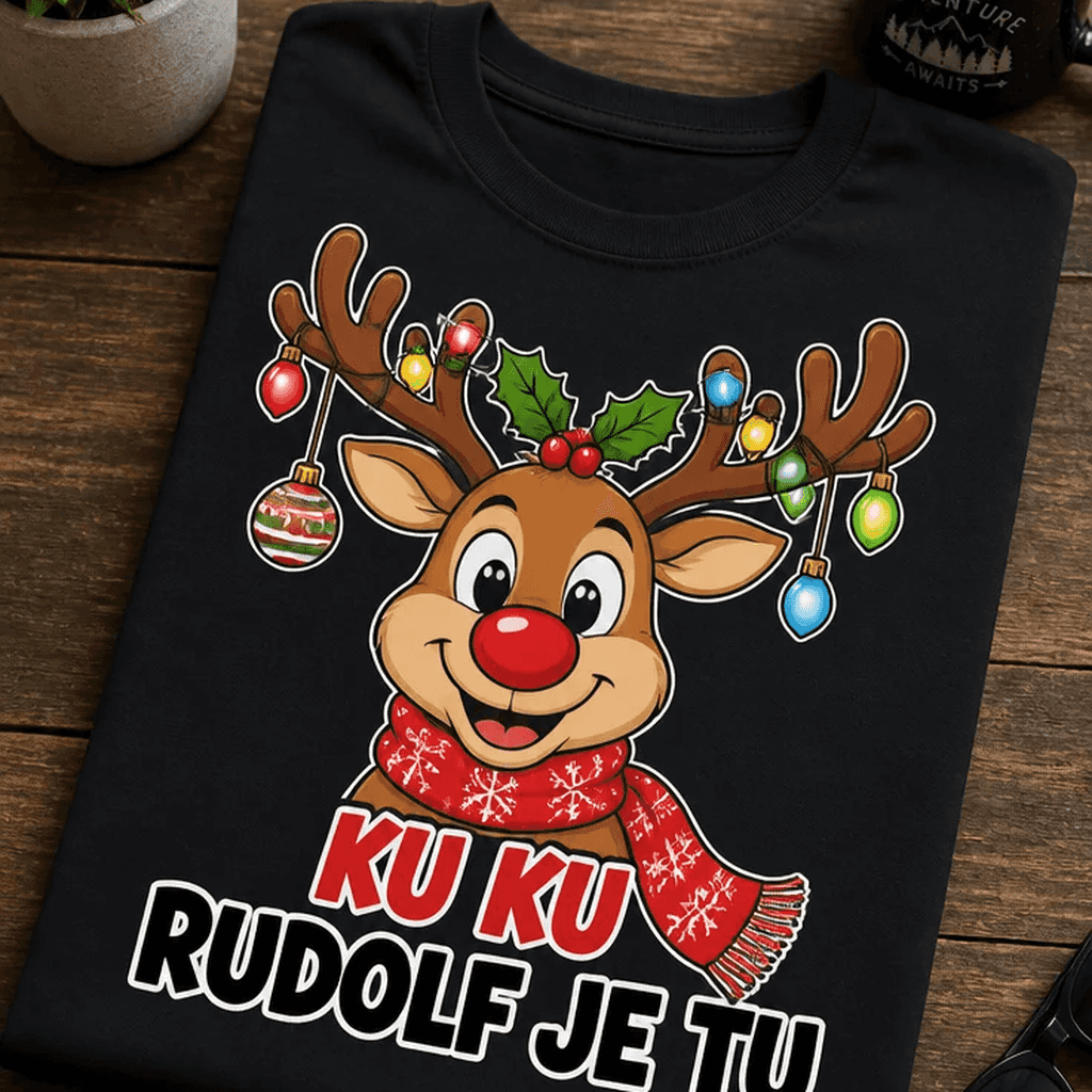 Majica za ljubitelje božičnega humorja - KU KU RUDOLF JE TU