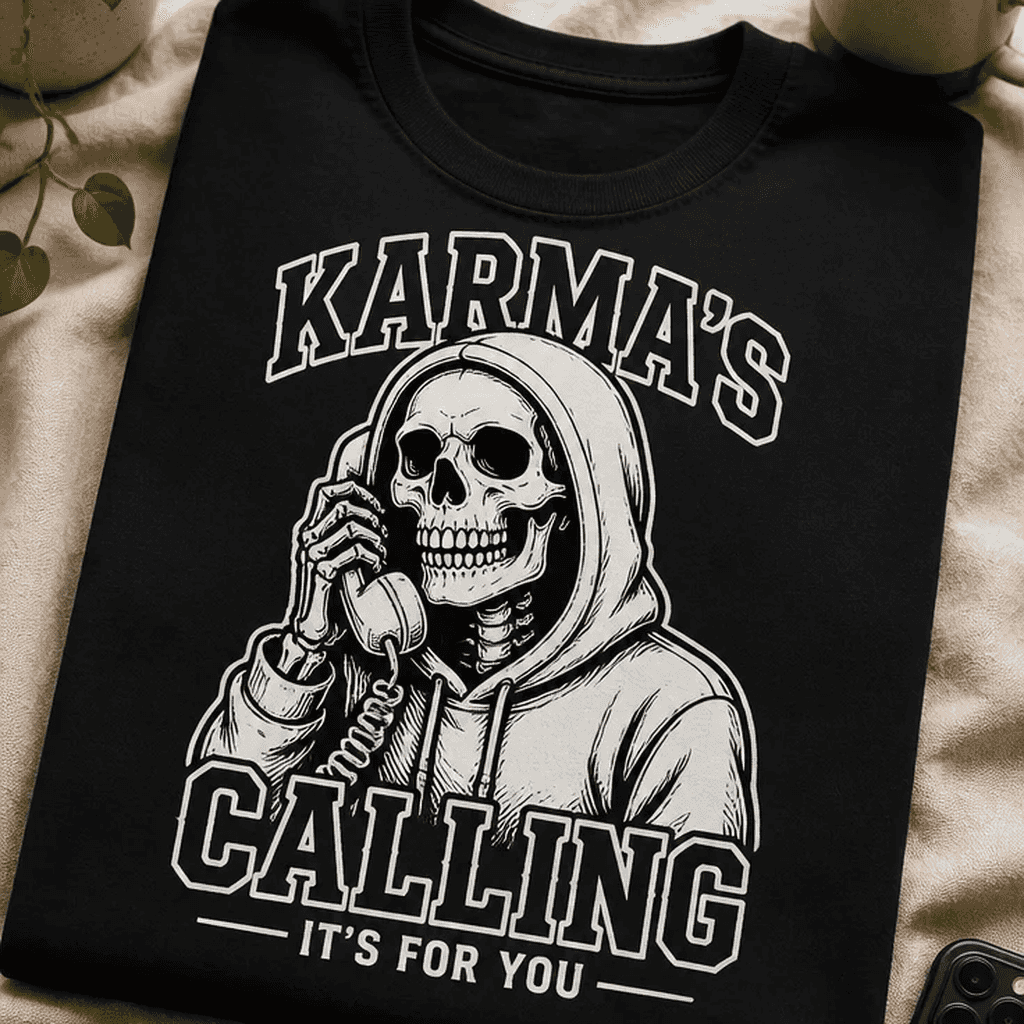 Majica za ljubitelje črnega humorja karma kliče zate