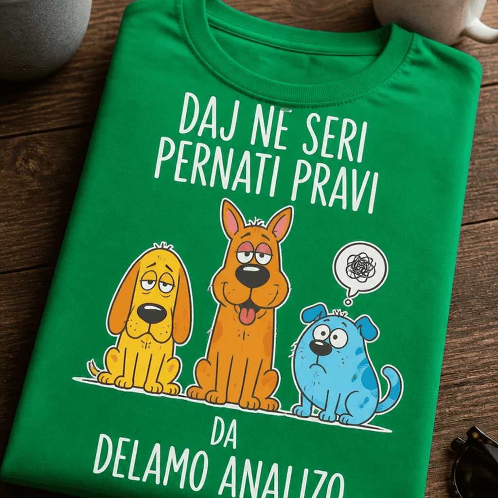 Majica daj ne seri pernati pravi da delamo analizo