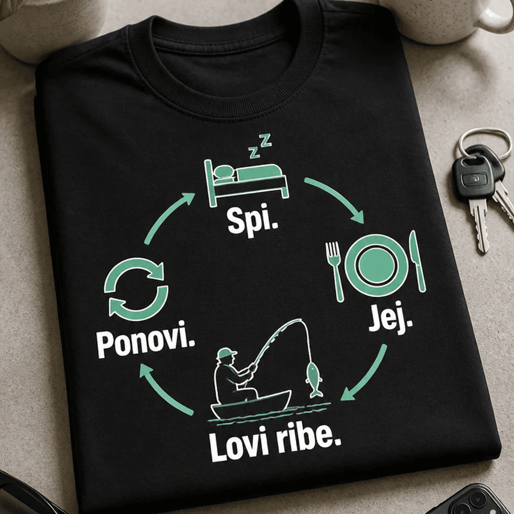 Ribiška majica Spi. Jej. Lovi ribe. Ponovi.