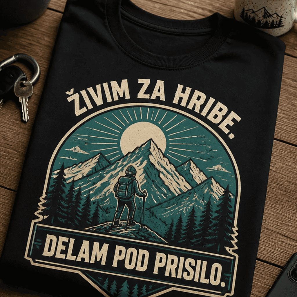 Pohodniška majica – Živim za hribe. Delam pod prisilo.
