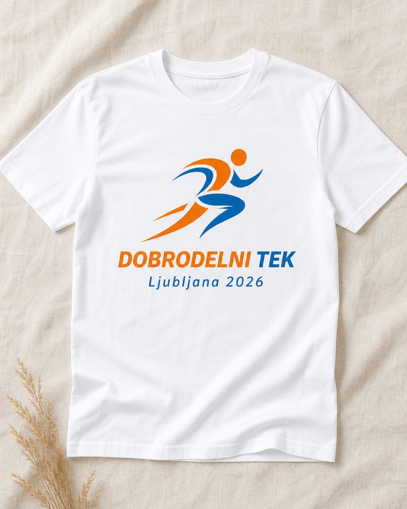 Bela majica za dobrodelni tek z barvnim motivom