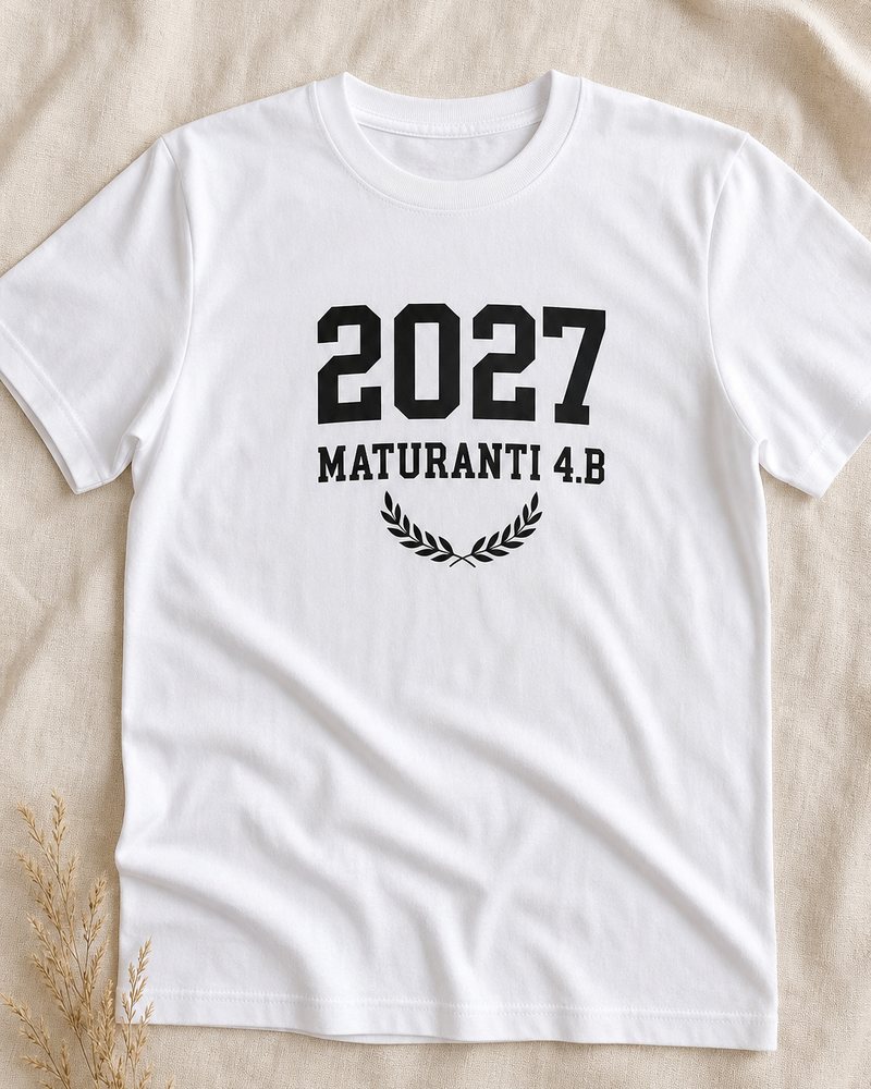 Bela maturantska majica z letnico in razredom