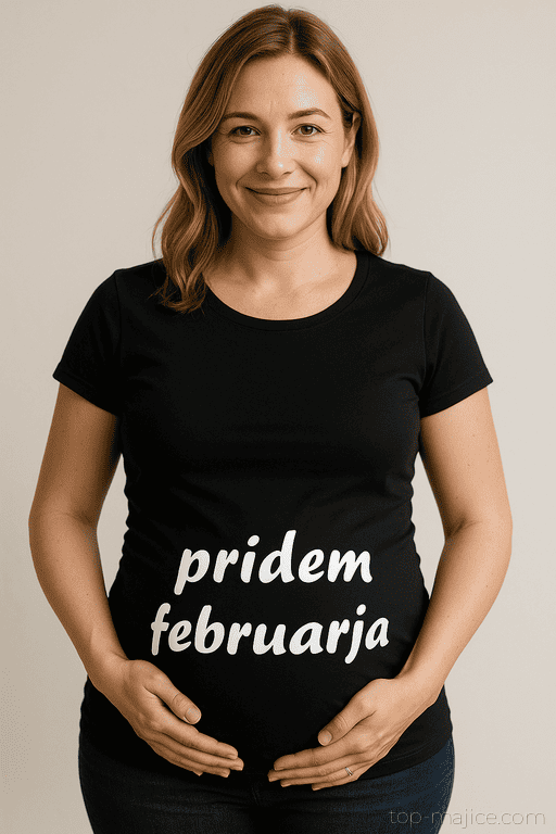 Majica za nosečnice 'pridem februarja'