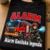 Majica z napisom Alarm Gasilska legenda, gasilcem in gasilskim vozilom