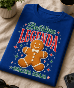Božična majica z napisom Božična LEGENDA OMEJENA IZDAJA in motivom nasmejanega medenjaka