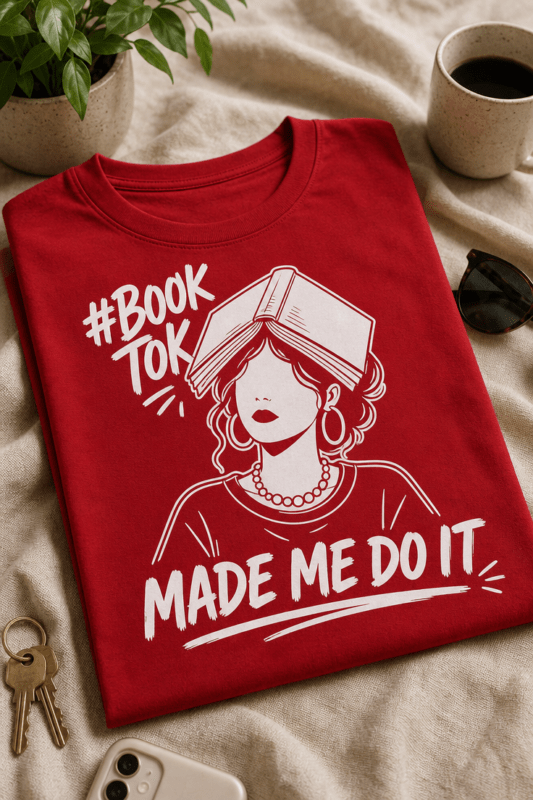 Majica z napisom #BOOK TOK MADE ME DO IT za ljubitelje knjig in BookToka