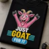 Majica z napisom Just goat for it in rožnato risano kozico v retro slogu