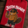 Majica z napisom Justin Beaver in risanim bobrom v slogu pop zvezdnika