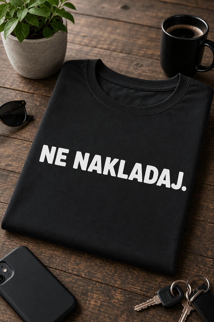 Majica z napisom Ne nakladaj. v minimalističnem tipografskem dizajnu