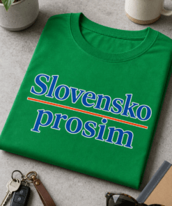 Majica z napisom Slovensko prosim v minimalističnem tipografskem slogu