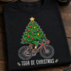 Majica z napisom Tour de Christmas in motivom božičnega drevesa na kolesu