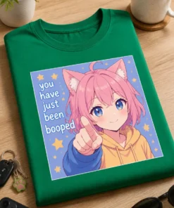 Majica z napisom you have just been booped in anime dekletom z mačjimi ušesi
