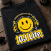 Majica z napisom DJ Life in motivom rumenega smeška z DJ slušalkami