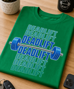 Majica z napisom Deadlift in motivom olimpijske palice za fitnes navdušence