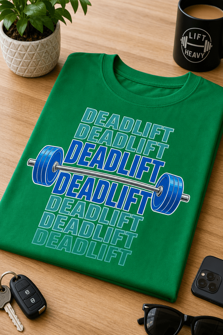Majica z napisom Deadlift in motivom olimpijske palice za fitnes navdušence