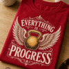 Majica z napisom EVERYTHING IS PROGRESS in vintage motivom uteži s krili