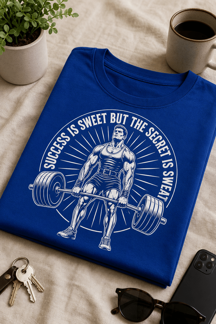 Fitnes majica z deadlift motivom in napisom Success is sweet but the secret is sweat