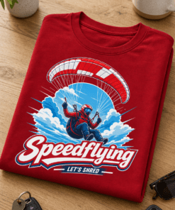 Majica z napisom Speedflying in motivom športnika pod padalom