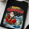Majica z napisom Happy Christmas in motivom Božička na zimskem ribolovu