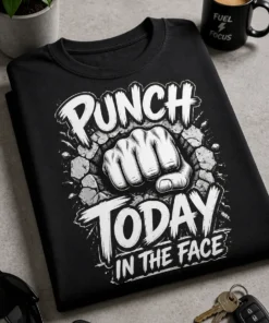 Majica z napisom Punch today in the face za ljubitelje črnega humorja