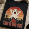 Majica z napisom THIS IS BOO SHIT, retro duhom in kupčkom v halloween slogu