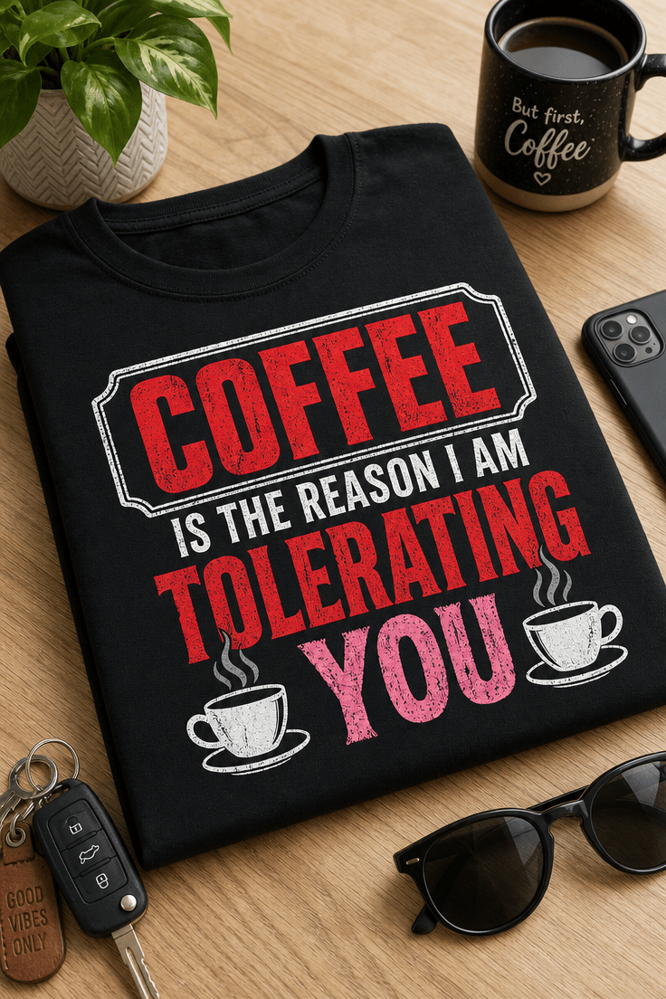 Majica z napisom Coffee is the reason I am tolerating you za ljubitelje kave